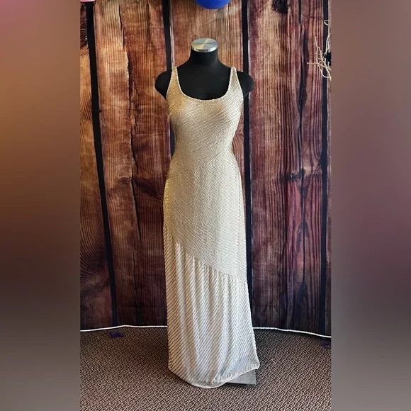cream beaded maxi dress Krissy Cream Mesh Strapless Maxi Dress - US 8 main image 1